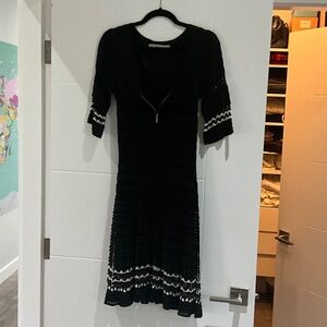 Karen Millen crochet black dress with white trim at bottom